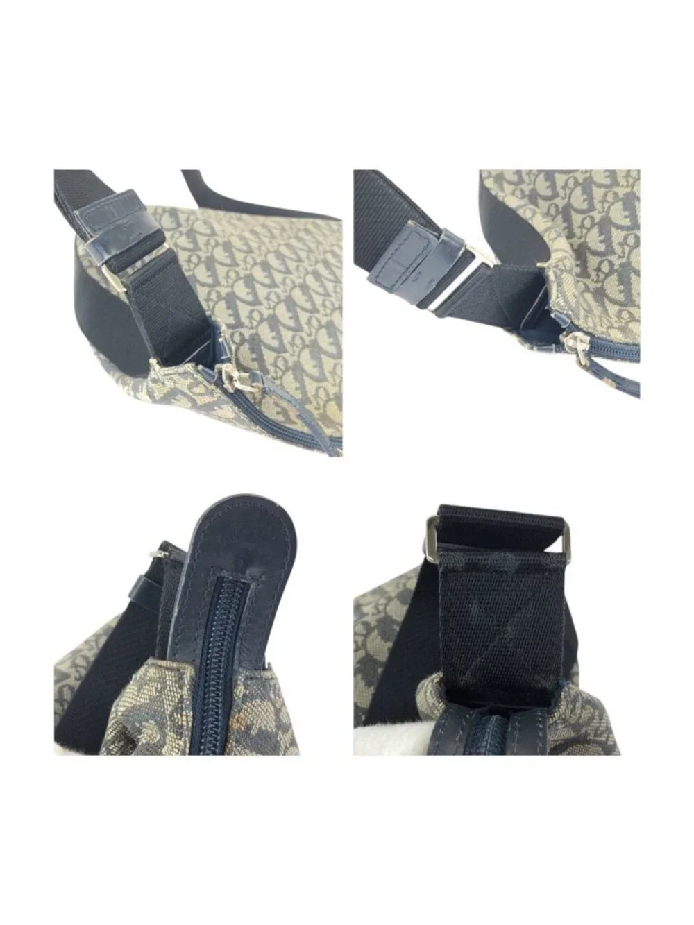 Dior Vintage Trotter Navy Gray Canvas Leather Shoulder